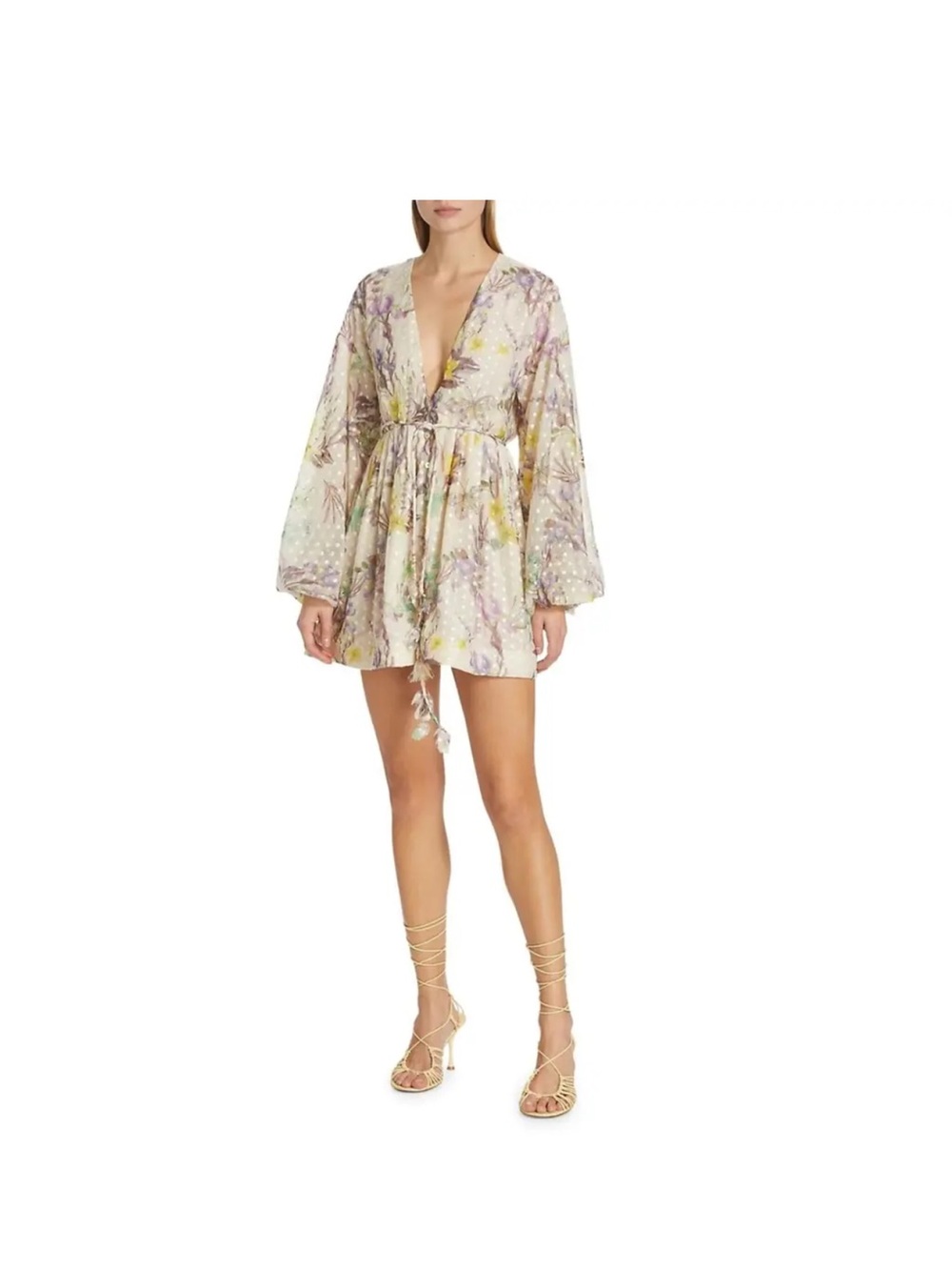 Alexis Cream Multi Floral Deep V Mini Dress